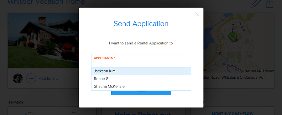 choose applicant to send rental application