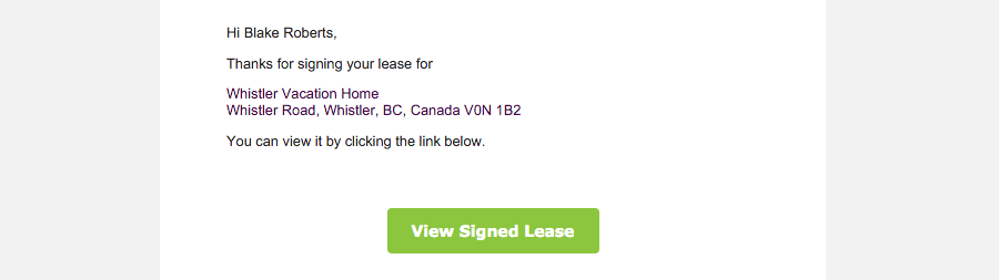 email notification to view signed Lease Agreement in Pendo