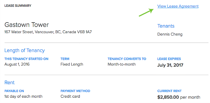 lease details summary in Pendo