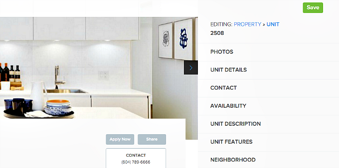 edit unit details rental listing website