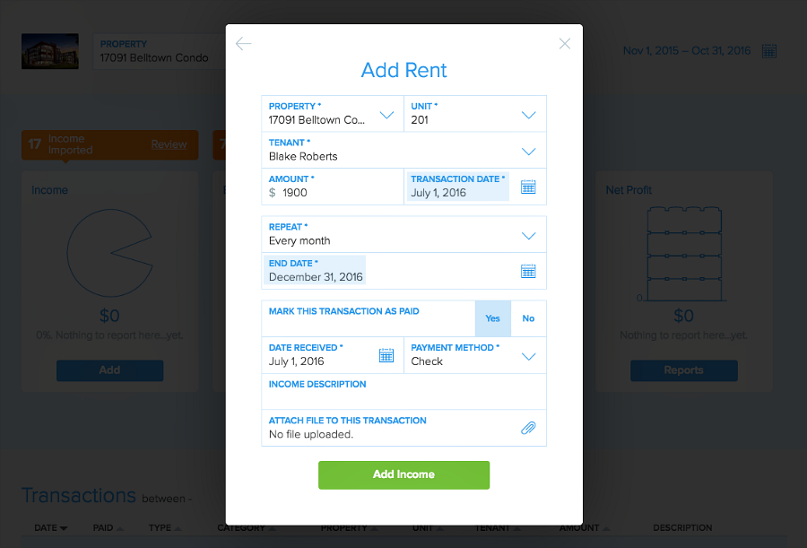 setting up recurring rent transactions in Pendo